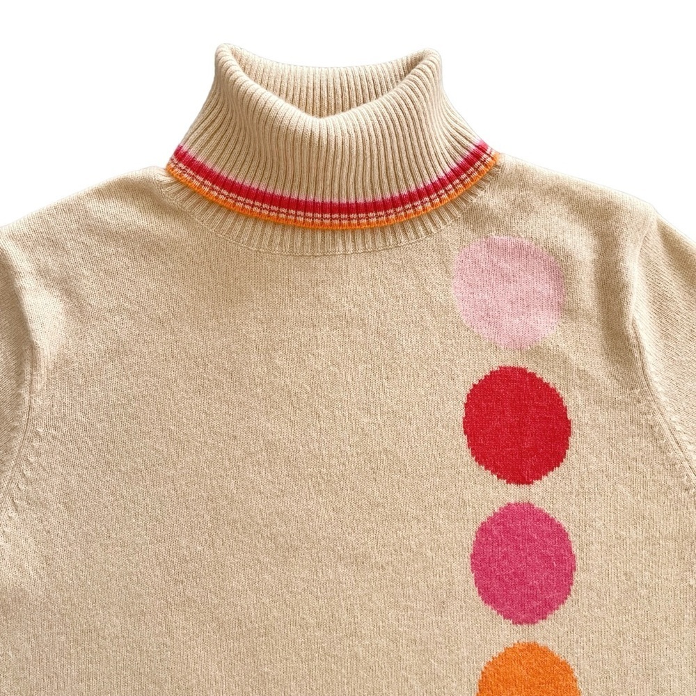 Folio 100% Cashmere Sweater, Turtleneck, Beige with Polka Dots, Size Medium - Picture 3 of 7